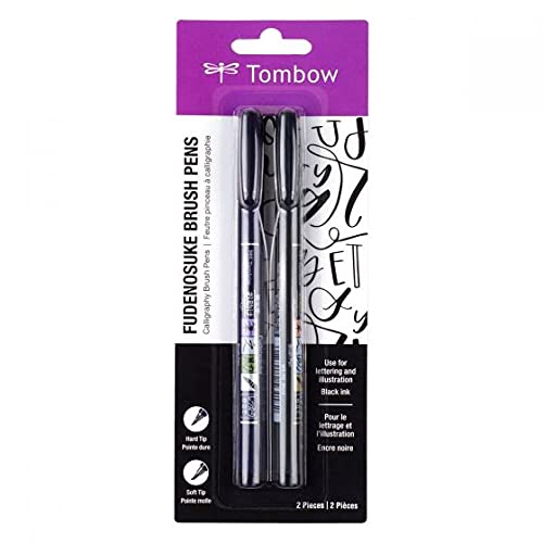 Tombow 62038 Fudenosuke Brush Pen con punta suave y dura, negro, 2 piezas