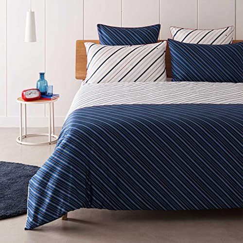 Tommy Hilfiger Club Stripes - Juego de cama (135 x 200 + 80 x 80 cm), diseño de rayas, color azul marino