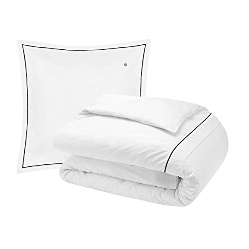 Tommy Hilfiger Juego de cama (1 funda nórdica de 155 x 220 cm y 1 funda de almohada de 80 x 80 cm), color blanco