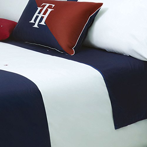 Tommy Hilfiger Juego de cama con funda nórdica de 135 x 200 cm y 1 funda de almohada de 80 x 80 cm, color azul marino