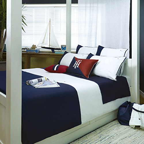 Tommy Hilfiger Juego de cama con funda nórdica de 135 x 200 cm y 1 funda de almohada de 80 x 80 cm, color azul marino