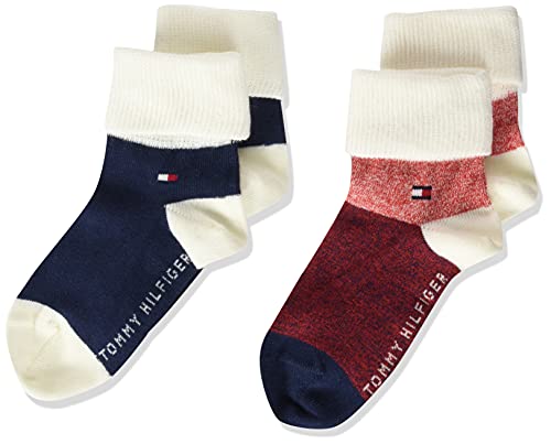 Tommy Hilfiger Mouline Color Block Girl'S Short Socks Calcetín Corto, Navy, 27 Regular Unisex Niños