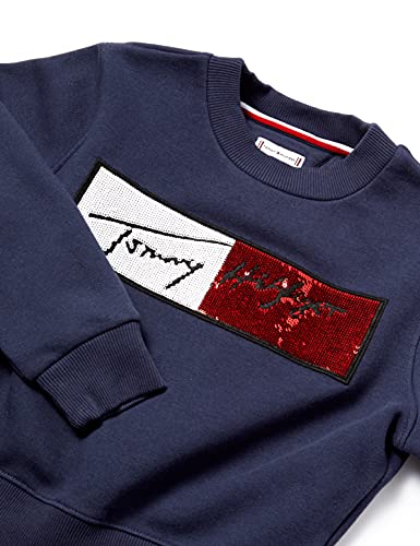 Tommy Hilfiger Sequins Flag Sweatshirt, Sudadera para Niñas, Azul (Twilight Navy), 14 Años