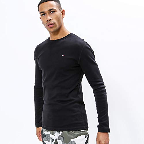 Tommy_Jeans Tjm Original Rib Longsleeve Tee, Camisa Manga Larga Hombre, Negro (Tommy Black 078), X-Large