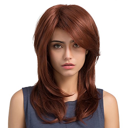 TopWigy Peluca de Onda Larga Peluca Roja Pelucas de Cabello Sintético Ondulado de Longitud media para mujeres Cabello resistente al calor parafiesta diaria