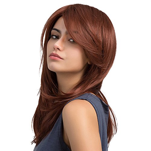 TopWigy Peluca de Onda Larga Peluca Roja Pelucas de Cabello Sintético Ondulado de Longitud media para mujeres Cabello resistente al calor parafiesta diaria