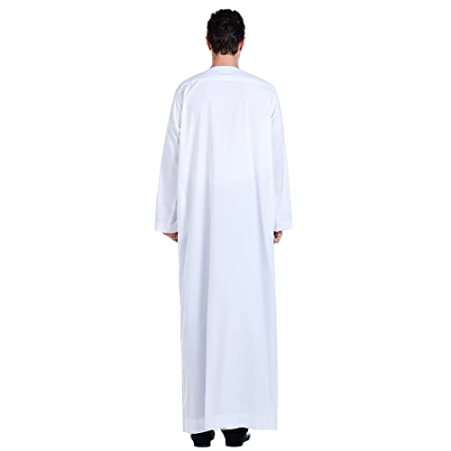 Traje de Hombre Musulmán Traje árabe para Traje de Hombre de Manga Larga Abaya Kaftan Islámico Bata de Cuello Redondo con Cremallera Estampada Media árabe Musulmana (E White, 3XL)