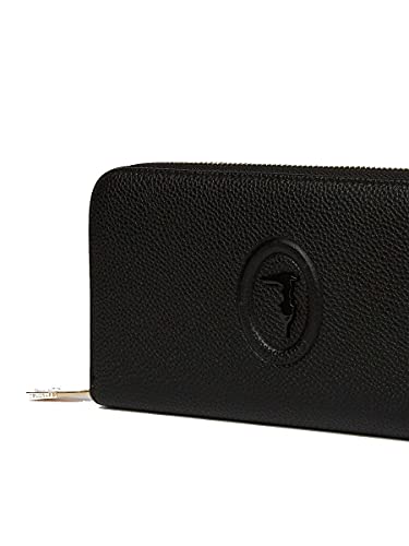 TRUSSARDI Cartera Ziparound mujer 75W00246 de piel sintética martillada color negro con logotipo en