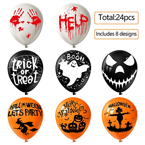 TUPARKA 24 Piezas Globos de Halloween Globos de látex de 12 Pulgadas Decoraciones de Fiesta Divertidas de Halloween 8 Halloween