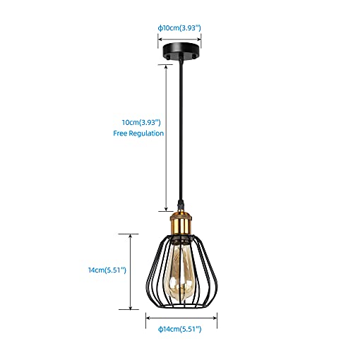 TYhogar Lámpara Colgante Iluminación de Techo, E27 Negro Vendimia Luz de Noche Luces de Lectura Cabecera Con Pantalla de Jaula, Interior Iluminación Colgante Con Portalámparas Latón(Sin bombilla)