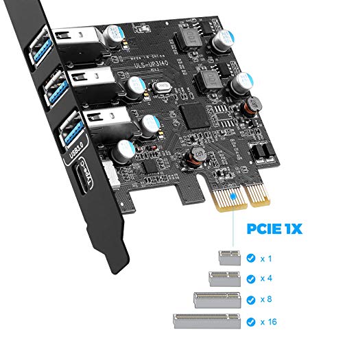 ULANSeN Tarjeta de expansión PCI-E a USB 3.0 Tipo C +3 Tipo A - Interfaz USB 3.0 Tarjeta Express de 4 puertos de escritorio Soporta UASP con soporte de perfil bajo para Windows MAC Pro Linux