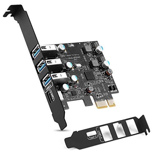 ULANSeN Tarjeta de expansión PCI-E a USB 3.0 Tipo C +3 Tipo A - Interfaz USB 3.0 Tarjeta Express de 4 puertos de escritorio Soporta UASP con soporte de perfil bajo para Windows MAC Pro Linux