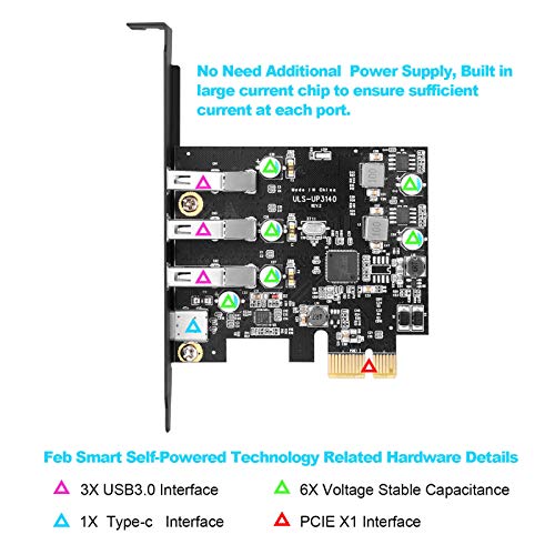 ULANSeN Tarjeta de expansión PCI-E a USB 3.0 Tipo C +3 Tipo A - Interfaz USB 3.0 Tarjeta Express de 4 puertos de escritorio Soporta UASP con soporte de perfil bajo para Windows MAC Pro Linux