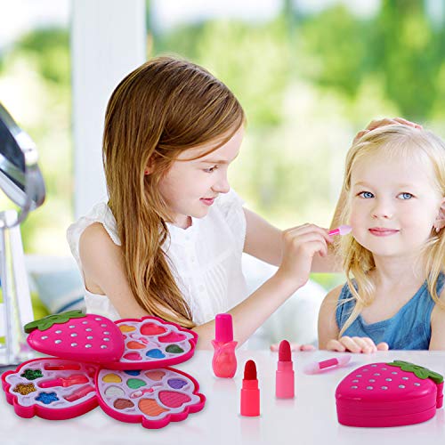 Ulikey Juguetes de Maquillaje Niñas, Juego de Maquillaje Lavables, Caja de Maquillaje, Maquillaje Niños Set Cosméticos Regalo de Princesa Cumpleaños y Navidad para Niños (Rosa)