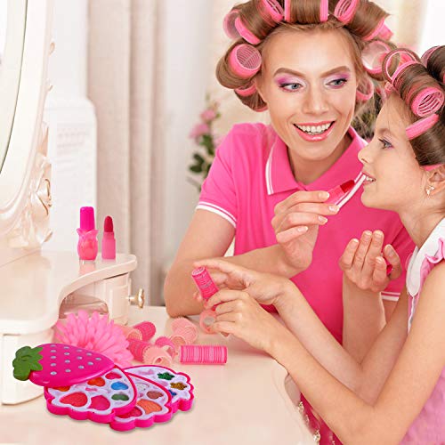 Ulikey Juguetes de Maquillaje Niñas, Juego de Maquillaje Lavables, Caja de Maquillaje, Maquillaje Niños Set Cosméticos Regalo de Princesa Cumpleaños y Navidad para Niños (Rosa)