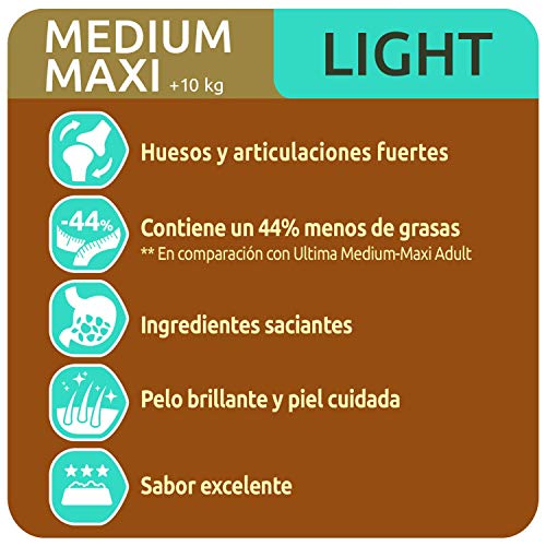 Ultima pienso para perro Medium-Maxi Light con pollo, pack de 3 x 3 kg - Total 9 kg