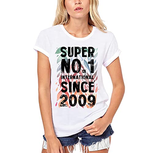 Ultrabasic Camiseta Bio para mujer Super Nº 1 International desde 2009 - Regalos de cumpleaños para ella - Gráfico inspirado retro - Tallas XS a XL, blanco, XL