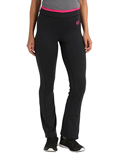 Ultrasport Pantalones largos de fitness antibacterianos para mujer, pantalones de correr con función de secado rápido, varias combinaciones de colores a elegir, elásticos y cómodos, modernos pantalones de deporte para mujer, Negro/Rosa, XS