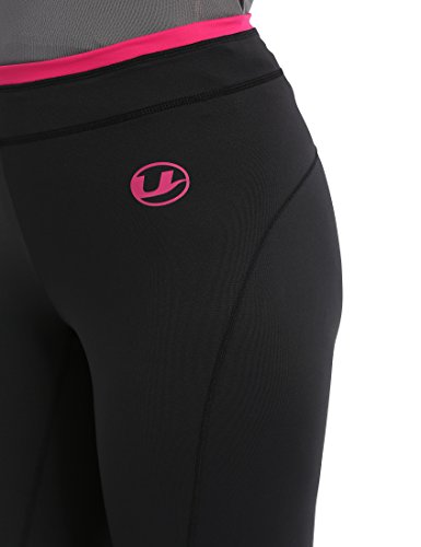 Ultrasport Pantalones largos de fitness antibacterianos para mujer, pantalones de correr con función de secado rápido, varias combinaciones de colores a elegir, elásticos y cómodos, modernos pantalones de deporte para mujer, Negro/Rosa, XS