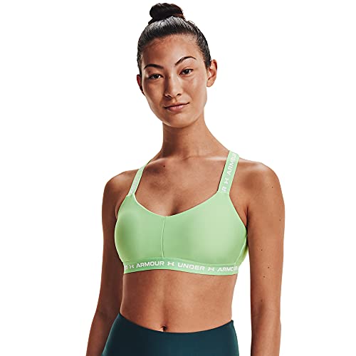 Under Armour Women's Crossback Low Bra, Aqua Foam (335)/White, Medium