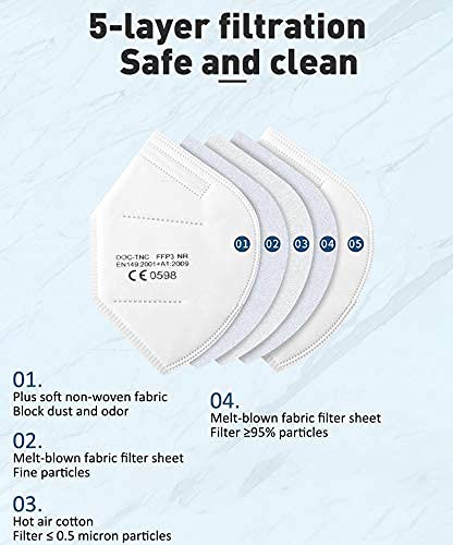 Uniguardian 20x Mascarillas FFP3 certificada, empaquetada individualmente, sin válvula, EN149:2001+A1:2009, clase de protección más alta, antipolvo, plegable, para boca y la nariz, Blanco, Talla única