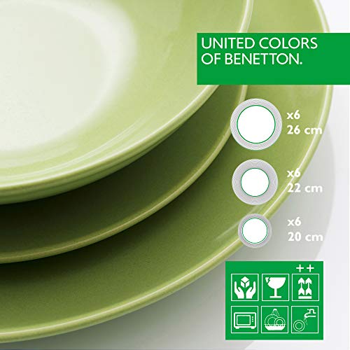 UNITED COLORS OF BENETTON. PK2231 Set 6 servicios: 18pcs vajilla loza color verde y 24pcs cubertería acero inoxidable mango color verde Casa Benetton