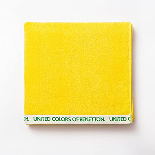 UNITED COLORS OF BENETTON- Toalla de Playa 90 x 160 cm, Rizo de 100% Algodón, Compacta, Ligera, Suave y de Secado Rápido, Apta para Lavadora, Amarillo