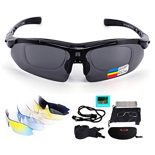 V VILISUN Gafas de Ciclismo, Unisex Sport Gafas con 5 Lentes Intercambiables, Gafas de Sol Polarizadas Deportivas, UV 400 Protección Gafas Deportivas Polarizadas