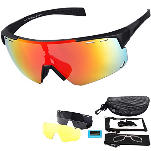 V VILISUN Gafas Deportivas Polarizadas con Protección UV400 con 4 Lentes Intercambiables Gafas De Ciclismo Mujeres Hombres para Deportes Al Aire Libre Ciclismo Motociclismo Correr Pesca Golf