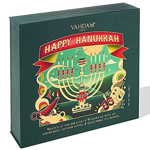 VAHDAM, Hanukkah De Regalo De Té | Regalos Feliz Hanukkah Para Mujeres Y Hombres, 4 Tés Galardonados en Una Caja De Regalo De Té De Lujo, Edición Limitada, 100 Porciones