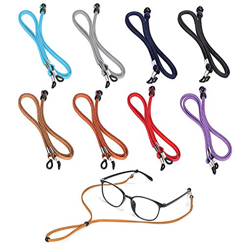 VEGCOO 8 Piezas Correa Gafas Cuero de PU, Cadenas de Gafas Ajustable, Cuerda Gafas Antideslizante Cordones para gafas para Mujer Hombre Niña Niño