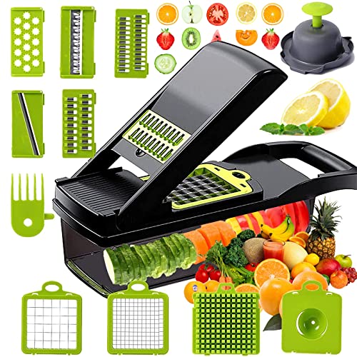 Vegetable Chopper Slicer, Food Chopper D L D Onion Dicer Veggie Slicer Cutter with Multi-Functional Interchangeable Blades Cheese Grater for Garlic Carrot Potato Tomato Fruit Salad