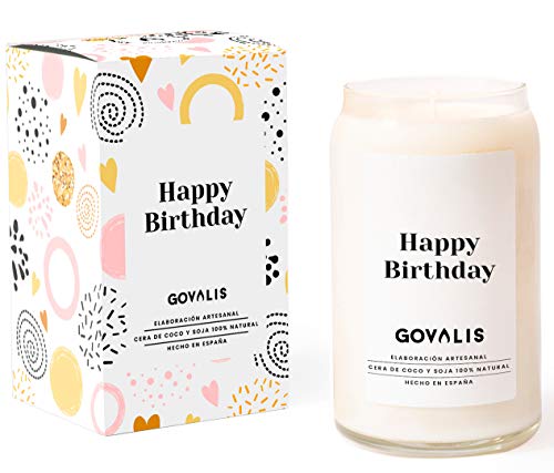 Vela Aromática Feliz Cumpleaños | Cera de Soja 100% Natural | 100 horas, Vela Perfumada Grande en Vaso, Olor Dulce, Regalo Cumpleaños Original para Amigos, Familiares, Decoración, Yoga, Dormitorio