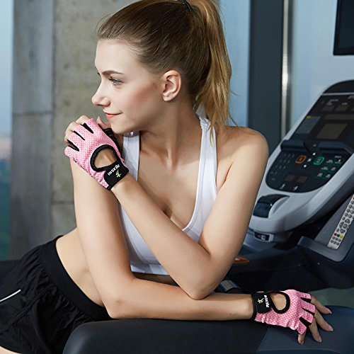 VERTAST Guantes de Gimnasio con Agarre Acolchado sin Dedos para Levantamiento de Pesas Entrenamiento Combinado Ciclismo Crossfit, para Mujer y Hombre, Rosa, M