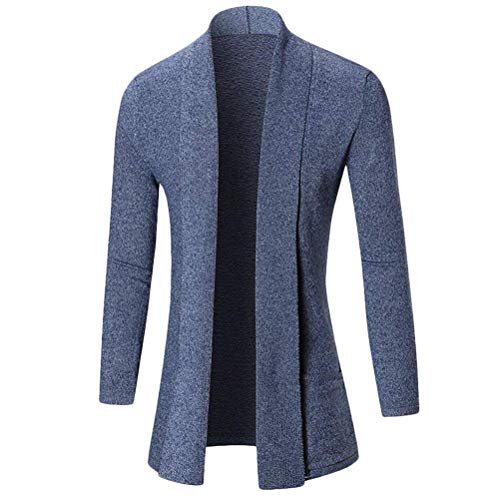 Vêtements D'Hiver Pour Hommes Adolescents Col Loisirs Châle Hommes Longue Chaud Doux Ouvert Bord Cardigan Veste Manteau Tops (Color : Azul, Size : SG)