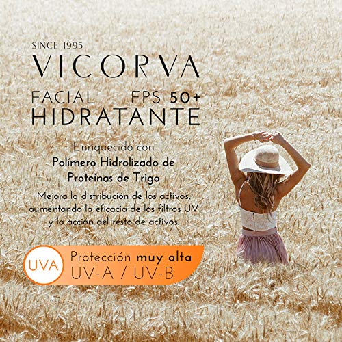 VICORVA HIDRATANTE FACIAL FPS50+ CON COLOR | Crema solar diaria con protección UVA y UVB muy alta | Micropigmentos Encapsulados | Vitamina E y Polímero Hidrolizado de Proteína de Trigo | 50ml