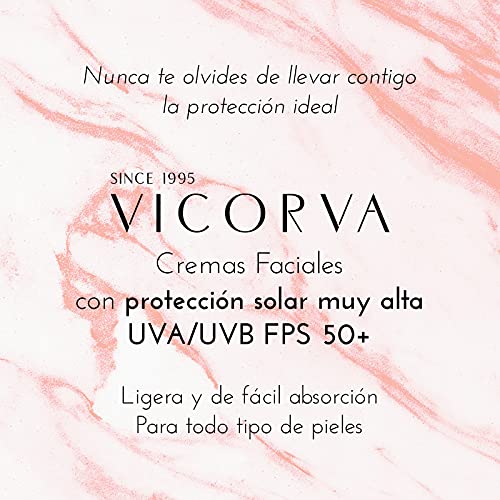 VICORVA HIDRATANTE FACIAL FPS50+ CON COLOR | Crema solar diaria con protección UVA y UVB muy alta | Micropigmentos Encapsulados | Vitamina E y Polímero Hidrolizado de Proteína de Trigo | 50ml