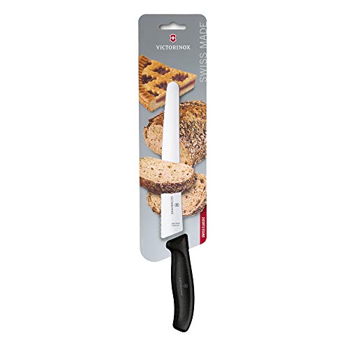 Victorinox Swiss Classic Cuchillo para pan con filo dentado, redondo, fabricado en acero inoxidable, apto para el lavavajillas y de color negro