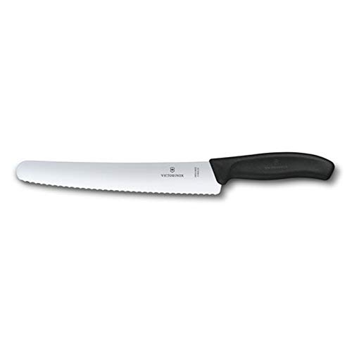 Victorinox Swiss Classic Cuchillo para pan con filo dentado, redondo, fabricado en acero inoxidable, apto para el lavavajillas y de color negro