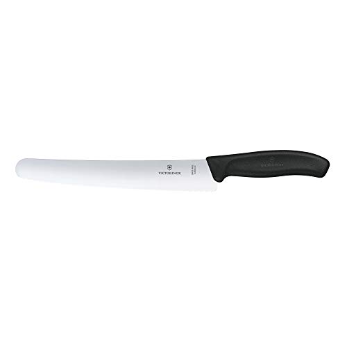 Victorinox Swiss Classic Cuchillo para pan con filo dentado, redondo, fabricado en acero inoxidable, apto para el lavavajillas y de color negro