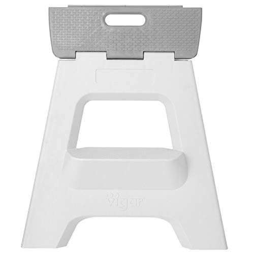 Vigar Taburete compacto plegable de 2 pasos, 16 pulgadas, ligero, 350 libras de capacidad antideslizante plegable taburete, gris