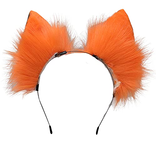 VIGVAN Diadema para cosplay Lolita hecha a mano con orejas de lobo, color naranja