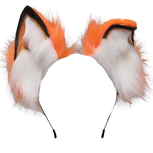 VIGVAN Diadema para cosplay Lolita hecha a mano con orejas de lobo, color naranja