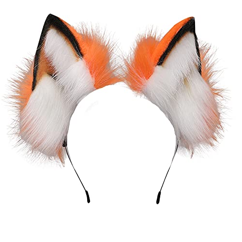 VIGVAN Diadema para cosplay Lolita hecha a mano con orejas de lobo, color naranja