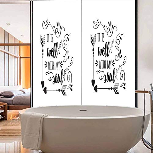 Vinilo adhesivo para ventana con protector solar opaco, con texto en inglés «It is Well with My Soul Doodle», inspiración positiva, cuarto de baño, oficina, sala de reuniones, sala de estar, 23.6 x 78