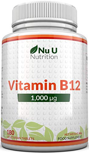 Vitamina B12 1000 μg - B12 Metilcobalamina de Alta Potencia - 180 Comprimidos Vegetarianos y Veganos (Suministro Para 6 Meses) - Fabricado en el Reino Unido por Nu U Nutrition