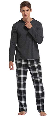 Vlazom Conjunto de Pijamas para Hombre, Pijama Hombre Invierno Parte Superior de Manga Larga, Pijama Suave y Parte Superior a Cuadros,XL,B-Negro