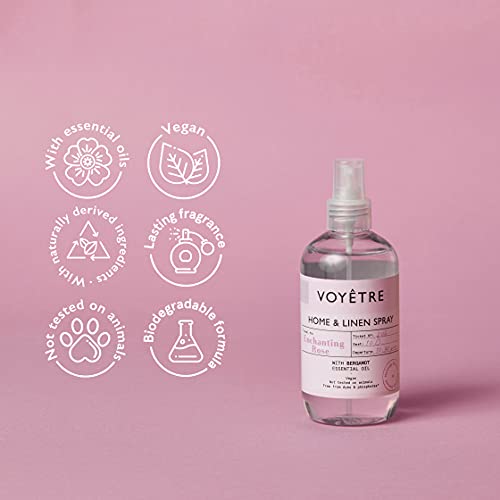 Voyetre Home & Linen Spray - Vegano, derivado natural, no probado en animales, fórmula biodegradable, 250 ml (rosa encantadora)