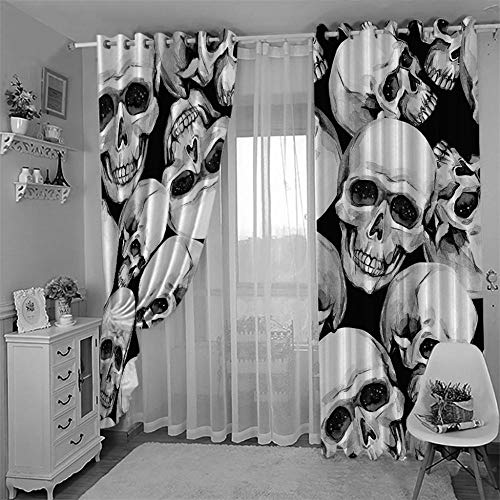 WAFJJ Cortinas Opacas Horror y Calavera para Habitación con Ojales, Top Calitad Visillos para Salón Dormitorio Tamaño:2x117x138cm(An x Al)