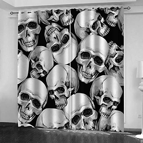 WAFJJ Cortinas Opacas Horror y Calavera para Habitación con Ojales, Top Calitad Visillos para Salón Dormitorio Tamaño:2x117x138cm(An x Al)